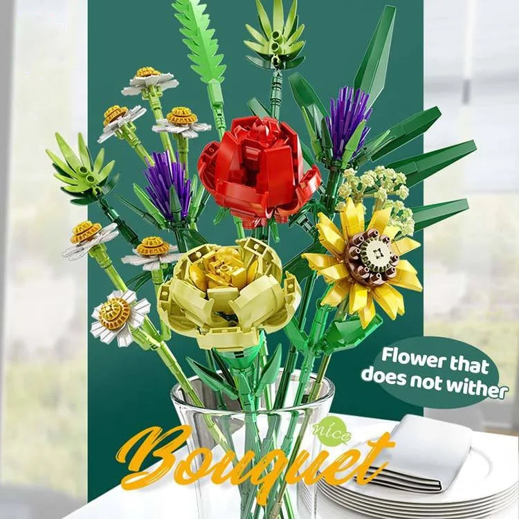HKM-867155 Sunflower Bouquet 3D Block Ornament DIY Assembly Kit for Ages 8 and Up