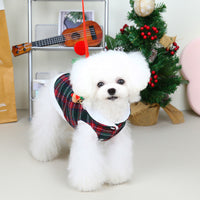 HKM-867411 Christmas Plaid Cotton-Padded Vest for Pets with Leash - Casual Style in Multiple Sizes