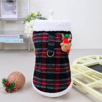 HKM-867411 Christmas Plaid Cotton-Padded Vest for Pets with Leash - Casual Style in Multiple Sizes