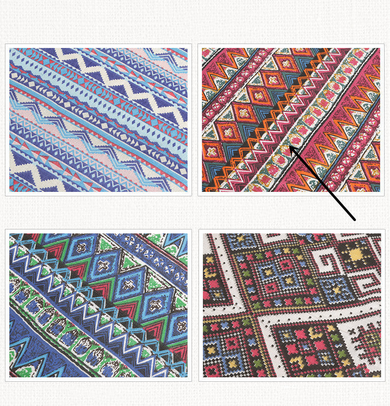 HKM-867411 National Wind Series Cotton and Hemp Throw Pillow - Red, Blue, and Multi-Color Options