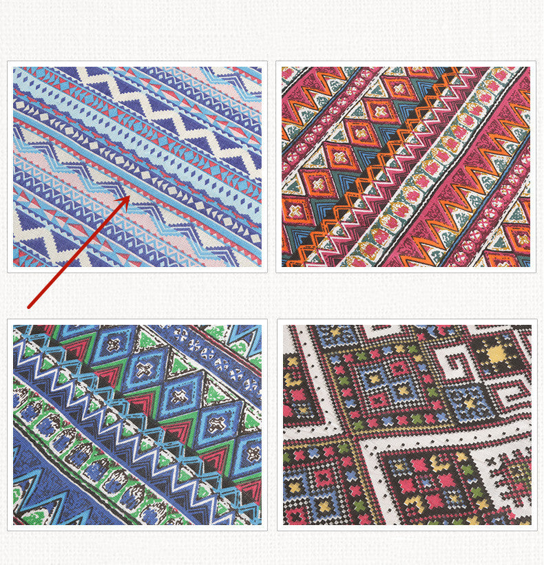HKM-867411 National Wind Series Cotton and Hemp Throw Pillow - Red, Blue, and Multi-Color Options