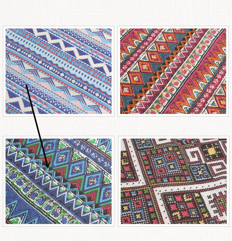 HKM-867411 National Wind Series Cotton and Hemp Throw Pillow - Red, Blue, and Multi-Color Options