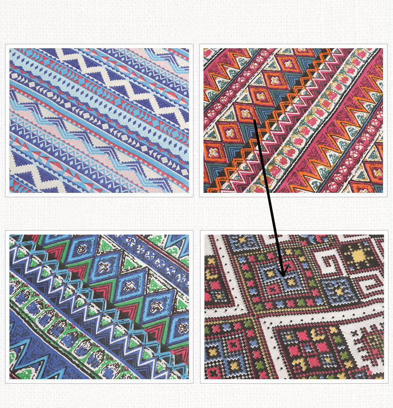 HKM-867411 National Wind Series Cotton and Hemp Throw Pillow - Red, Blue, and Multi-Color Options