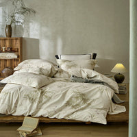 HKM-867411 Plant and Flower Print Cotton and Linen Four-Piece Bed Sheet Set