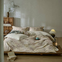 HKM-867411 Plant and Flower Print Cotton and Linen Four-Piece Bed Sheet Set