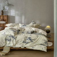 HKM-867411 Plant and Flower Print Cotton and Linen Four-Piece Bed Sheet Set