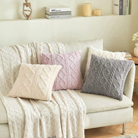HKM-867475 Plush Jacquard Cut Flower Pillow Cover - Solid Color & Geometric Patterns