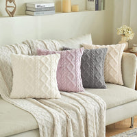 HKM-867475 Plush Jacquard Cut Flower Pillow Cover - Solid Color & Geometric Patterns