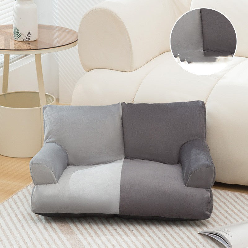 HKM-867859 Navy Blue and Beige Double Stitch Pet Sofa with High Backrest for Comfortable Rest