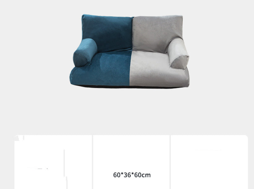 HKM-867859 Navy Blue and Beige Double Stitch Pet Sofa with High Backrest for Comfortable Rest