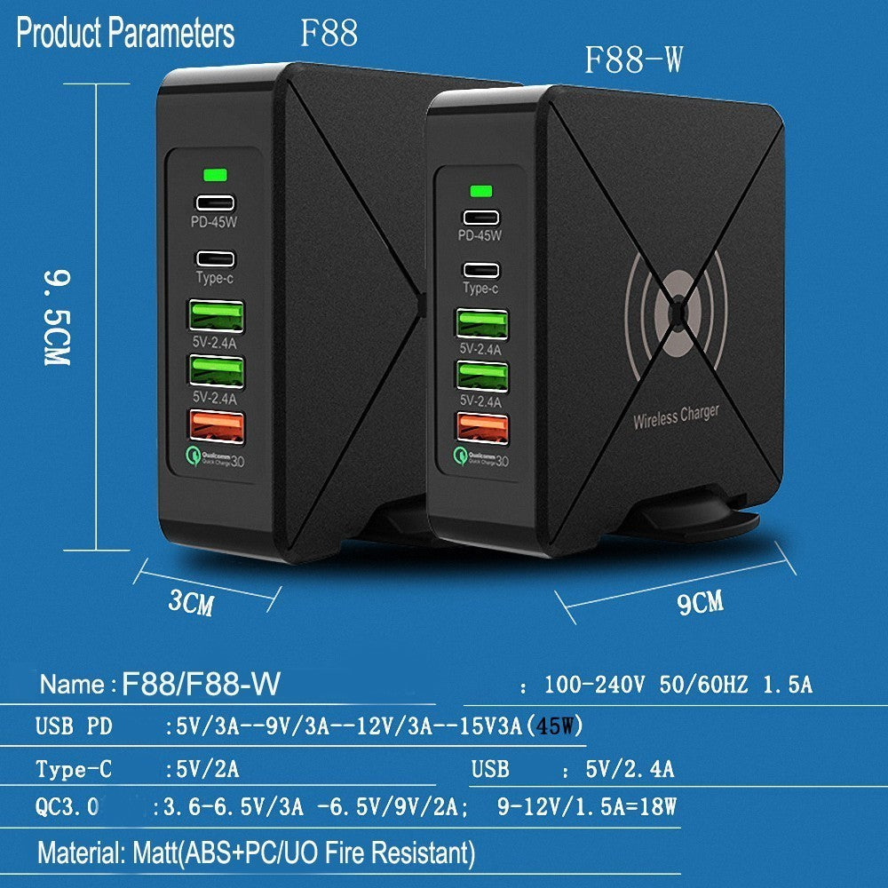 HKM-867987 75W Universal Multi-Port Charger with Multiple Standard Options and Wireless Charging Capabilities