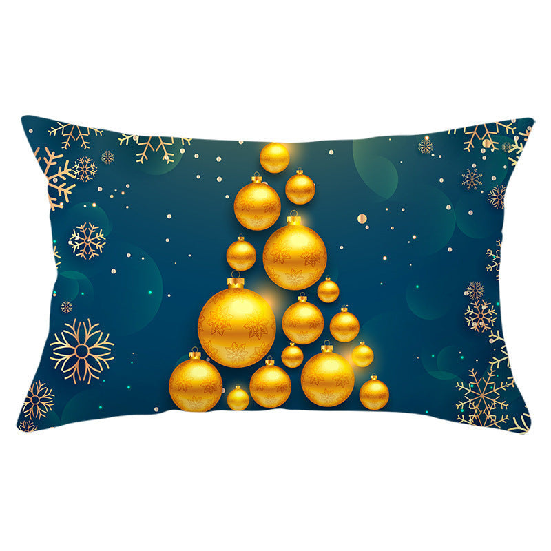 HKM-868115 Blue Series Christmas Peach Skin Waist Pillowcase - Landscape Design, 30x50cm