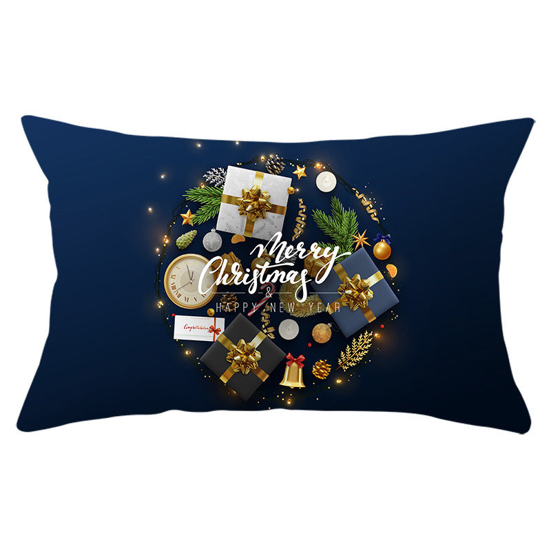 HKM-868115 Blue Series Christmas Peach Skin Waist Pillowcase - Landscape Design, 30x50cm