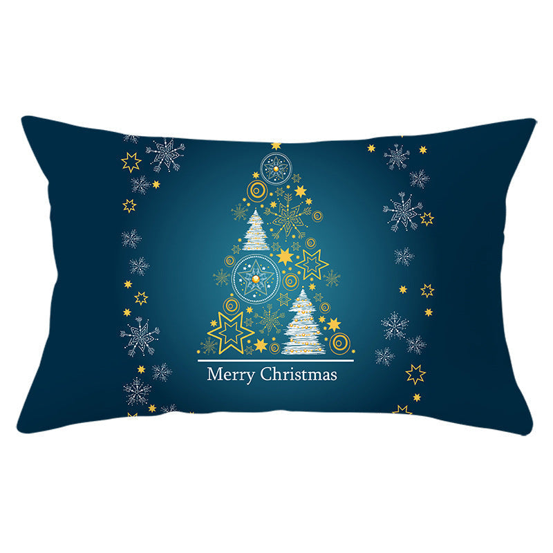 HKM-868115 Blue Series Christmas Peach Skin Waist Pillowcase - Landscape Design, 30x50cm