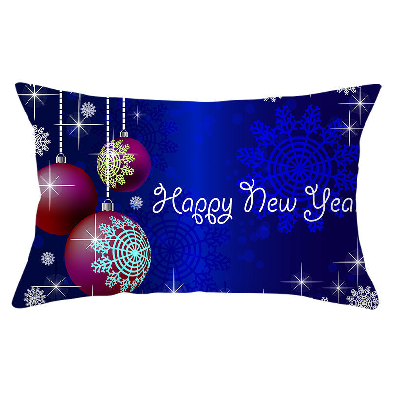 HKM-868115 Blue Series Christmas Peach Skin Waist Pillowcase - Landscape Design, 30x50cm