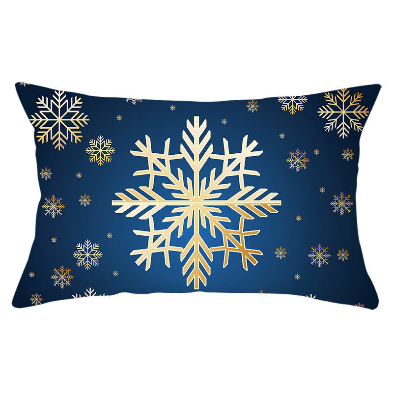 HKM-868115 Blue Series Christmas Peach Skin Waist Pillowcase - Landscape Design, 30x50cm