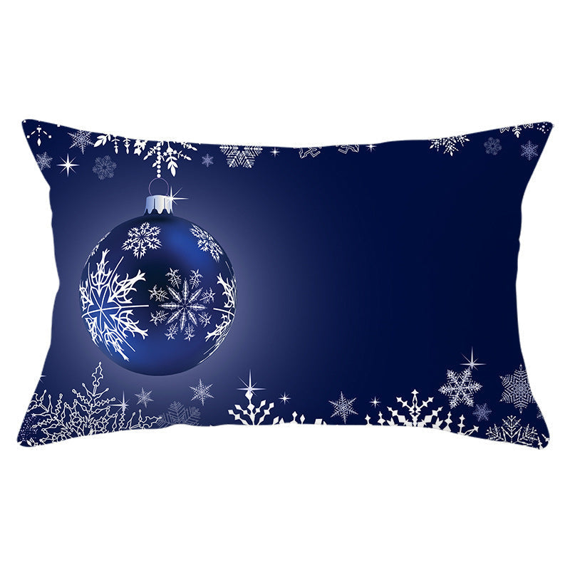 HKM-868115 Blue Series Christmas Peach Skin Waist Pillowcase - Landscape Design, 30x50cm