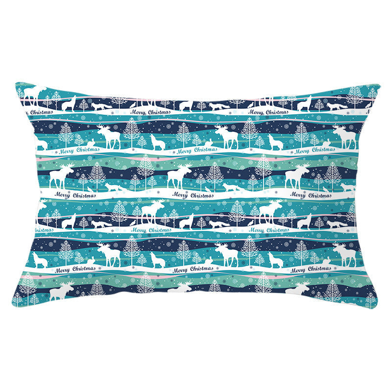 HKM-868115 Blue Series Christmas Peach Skin Waist Pillowcase - Landscape Design, 30x50cm