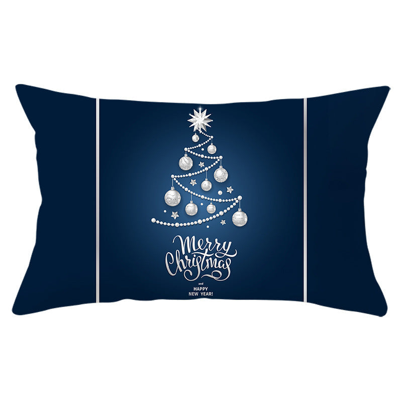 HKM-868115 Blue Series Christmas Peach Skin Waist Pillowcase - Landscape Design, 30x50cm