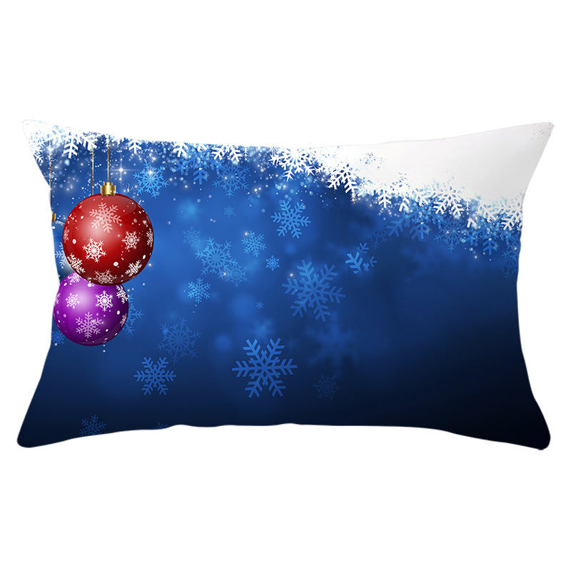 HKM-868115 Blue Series Christmas Peach Skin Waist Pillowcase - Landscape Design, 30x50cm