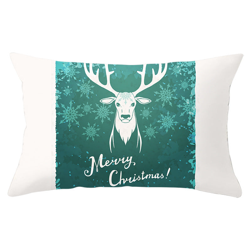 HKM-868115 Blue Series Christmas Peach Skin Waist Pillowcase - Landscape Design, 30x50cm