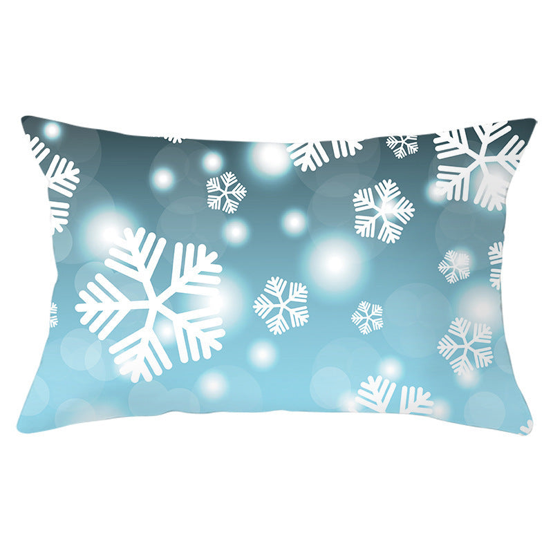 HKM-868115 Blue Series Christmas Peach Skin Waist Pillowcase - Landscape Design, 30x50cm