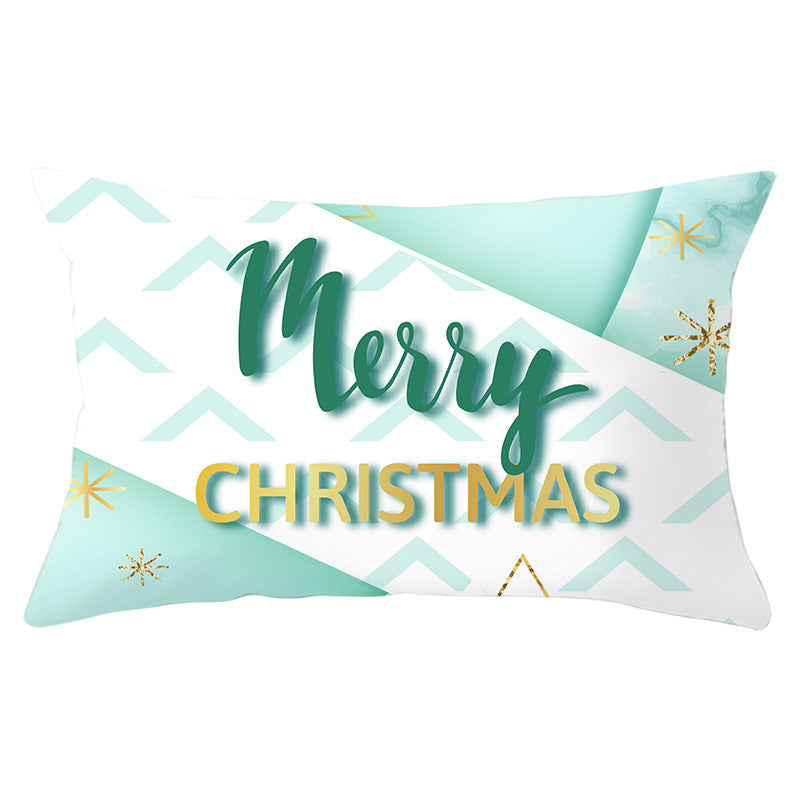 HKM-868115 Blue Series Christmas Peach Skin Waist Pillowcase - Landscape Design, 30x50cm