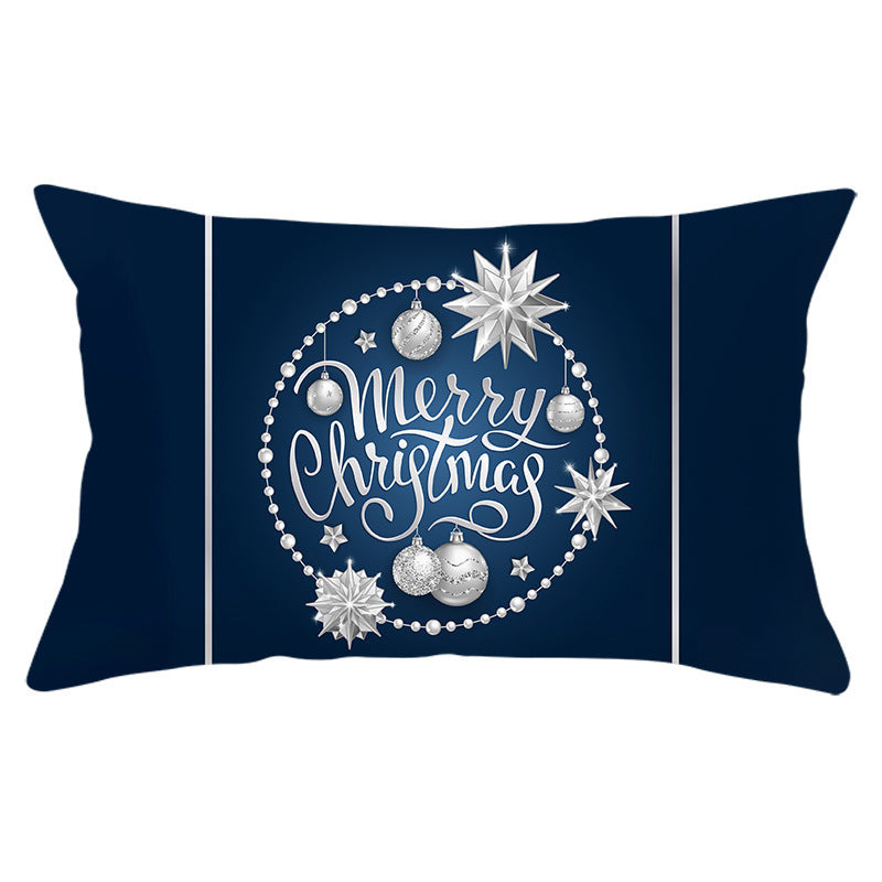 HKM-868115 Blue Series Christmas Peach Skin Waist Pillowcase - Landscape Design, 30x50cm