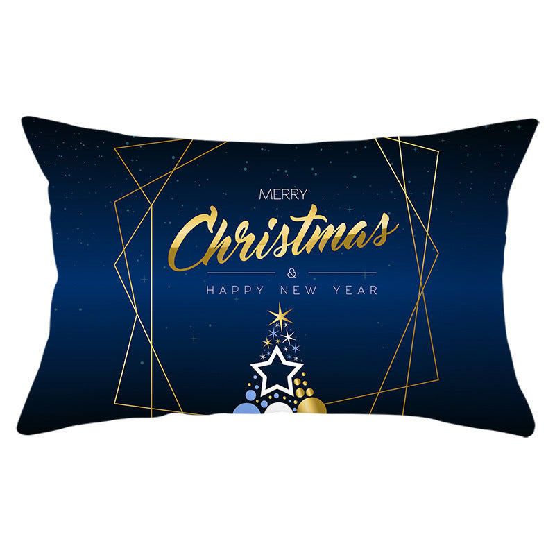 HKM-868115 Blue Series Christmas Peach Skin Waist Pillowcase - Landscape Design, 30x50cm