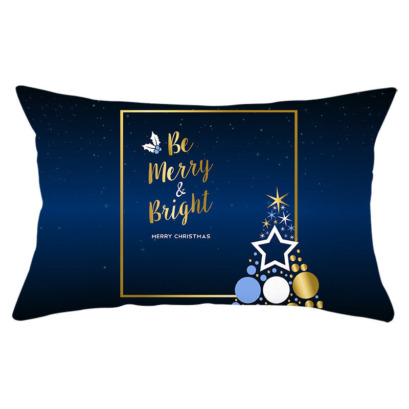 HKM-868115 Blue Series Christmas Peach Skin Waist Pillowcase - Landscape Design, 30x50cm