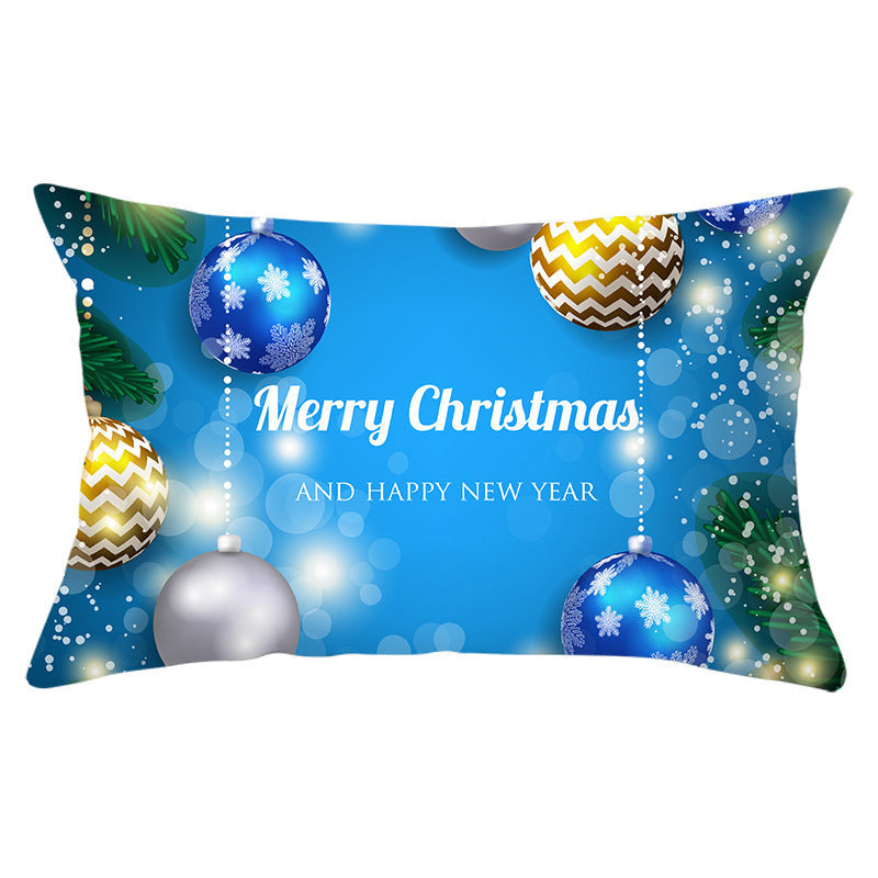 HKM-868115 Blue Series Christmas Peach Skin Waist Pillowcase - Landscape Design, 30x50cm