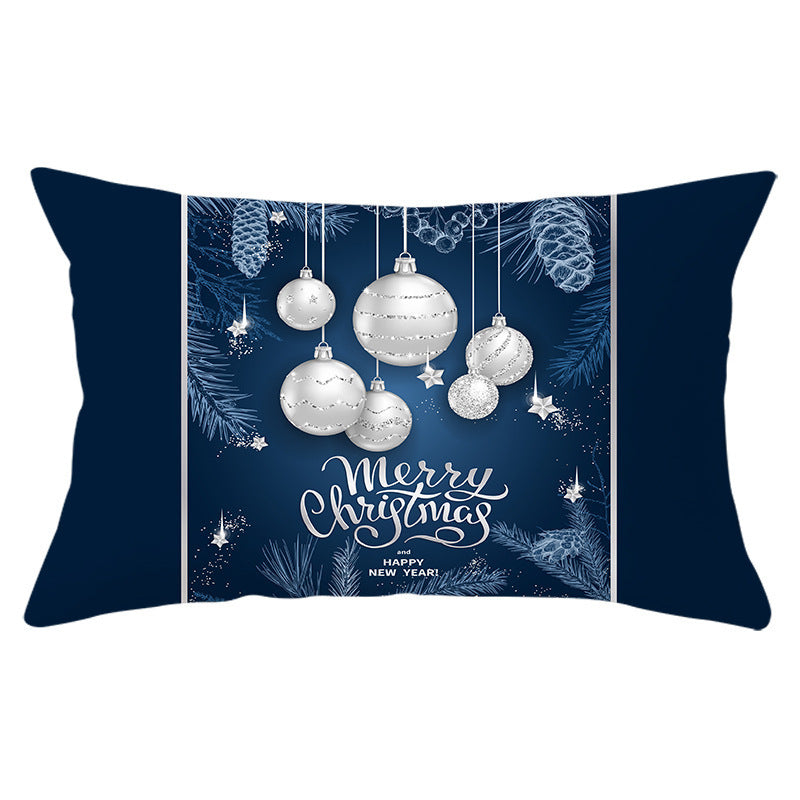 HKM-868115 Blue Series Christmas Peach Skin Waist Pillowcase - Landscape Design, 30x50cm