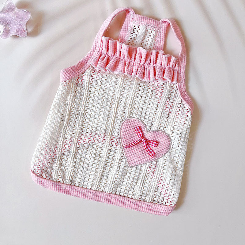 HKM-868307 Cool and Breathable Sweetheart Embroidered Vest for Pets - Available in Cream Yellow, Avocado Green, and Pink
