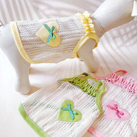 HKM-868307 Cool and Breathable Sweetheart Embroidered Vest for Pets - Available in Cream Yellow, Avocado Green, and Pink