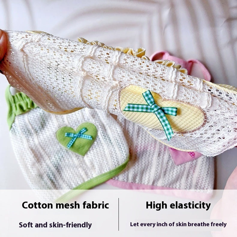 HKM-868307 Cool and Breathable Sweetheart Embroidered Vest for Pets - Available in Cream Yellow, Avocado Green, and Pink