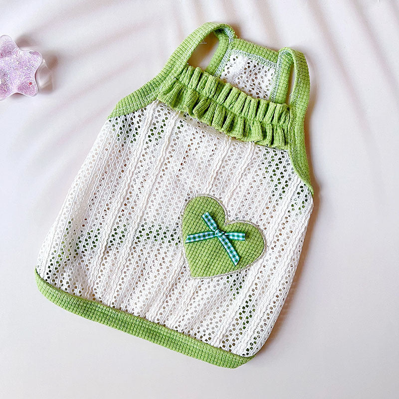 HKM-868307 Cool and Breathable Sweetheart Embroidered Vest for Pets - Available in Cream Yellow, Avocado Green, and Pink