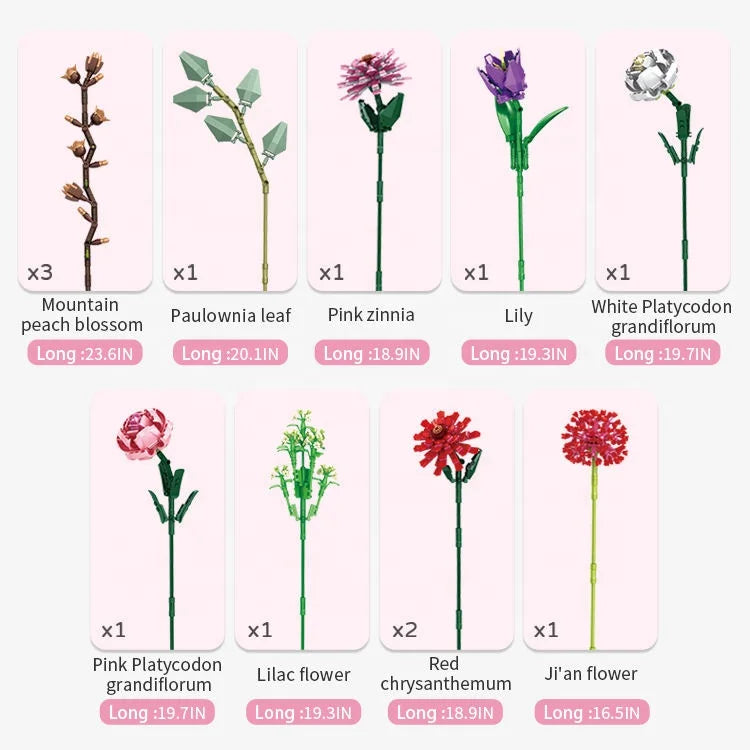 HKM-868307 Eternal Flower Building Block Toy Set - 3D Puzzle DIY Floral Kit for Creative Play, Ages 8 and Up