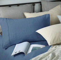 HKM-868883 Cotton and Linen Blend Pure Linen Quilt Cover and Bed Sheet Set in Multiple Colors