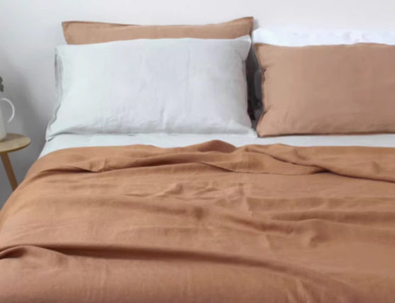 HKM-868883 Cotton and Linen Blend Pure Linen Quilt Cover and Bed Sheet Set in Multiple Colors