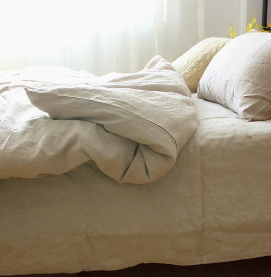 HKM-868883 Cotton and Linen Blend Pure Linen Quilt Cover and Bed Sheet Set in Multiple Colors