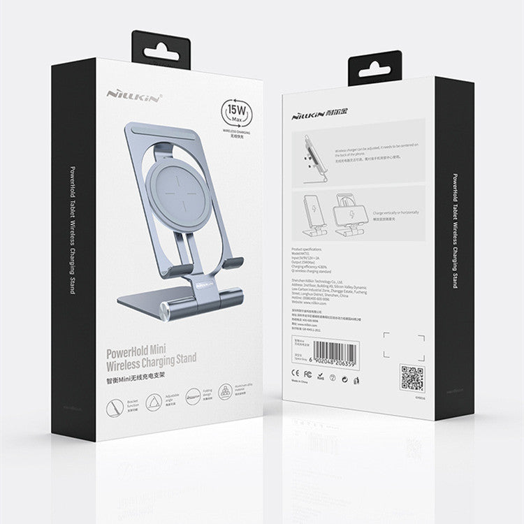 HKM-868947 Universal Wireless Charging Stand - Aluminum Alloy, Simple Style, Silver and Gray Finish