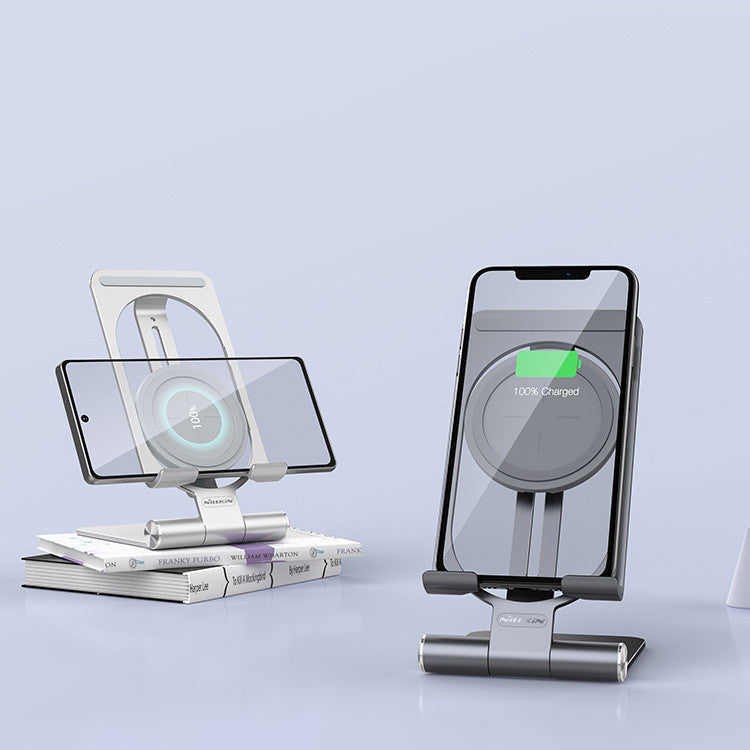 HKM-868947 Universal Wireless Charging Stand - Aluminum Alloy, Simple Style, Silver and Gray Finish