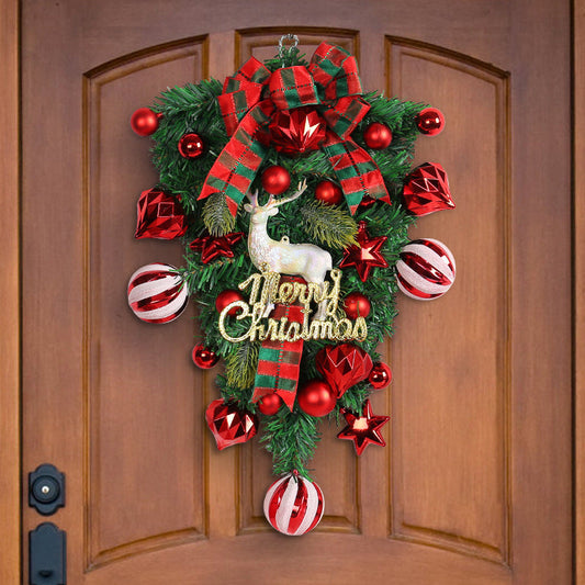 HKM-869011 Upside Down Christmas Tree Garland in White - Half-Handmade Decorative Elk Design