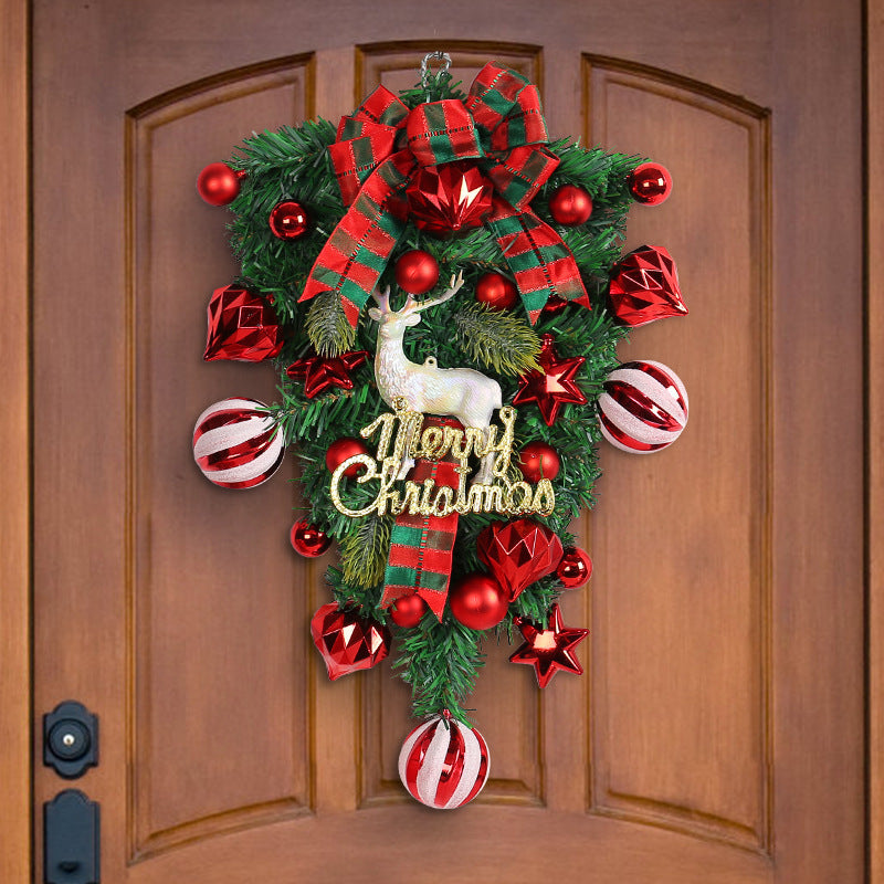 HKM-869011 Upside Down Christmas Tree Garland in White - Half-Handmade Decorative Elk Design