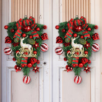 HKM-869011 Upside Down Christmas Tree Garland in White - Half-Handmade Decorative Elk Design