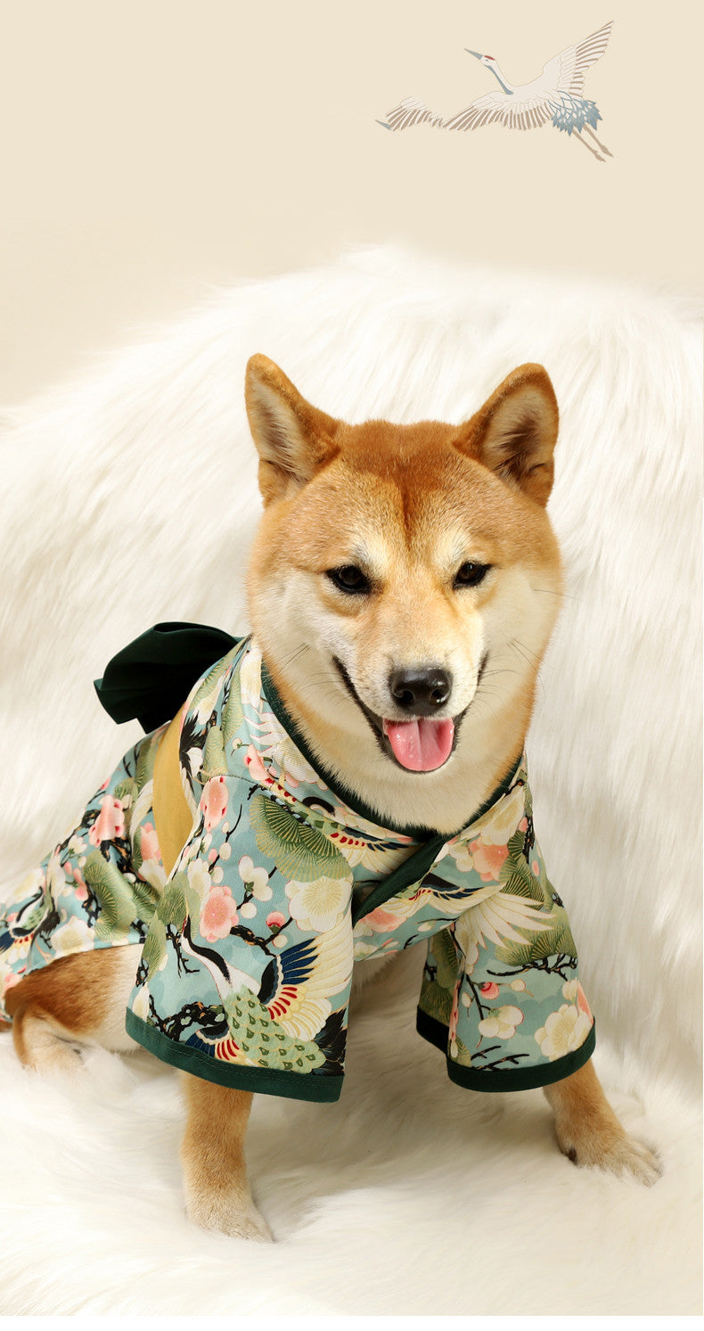 HKM-869331 Japanese Kimono Style Clothes for Small and Medium-Sized Dogs - Cute Hanfu Outfits in Red and Green