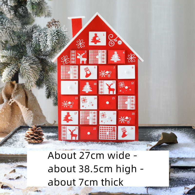 HKM-869331 Wooden Christmas Countdown Calendar in Red and Green - 37x32x6cm