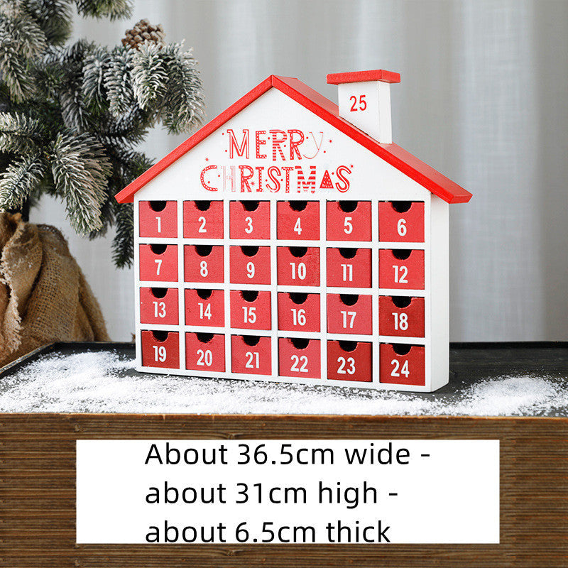 HKM-869331 Wooden Christmas Countdown Calendar in Red and Green - 37x32x6cm