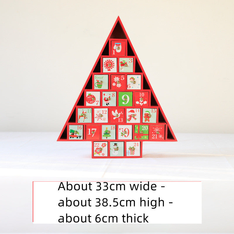 HKM-869331 Wooden Christmas Countdown Calendar in Red and Green - 37x32x6cm