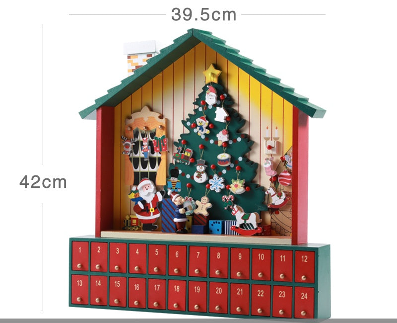 HKM-869331 Wooden Christmas Countdown Calendar in Red and Green - 37x32x6cm